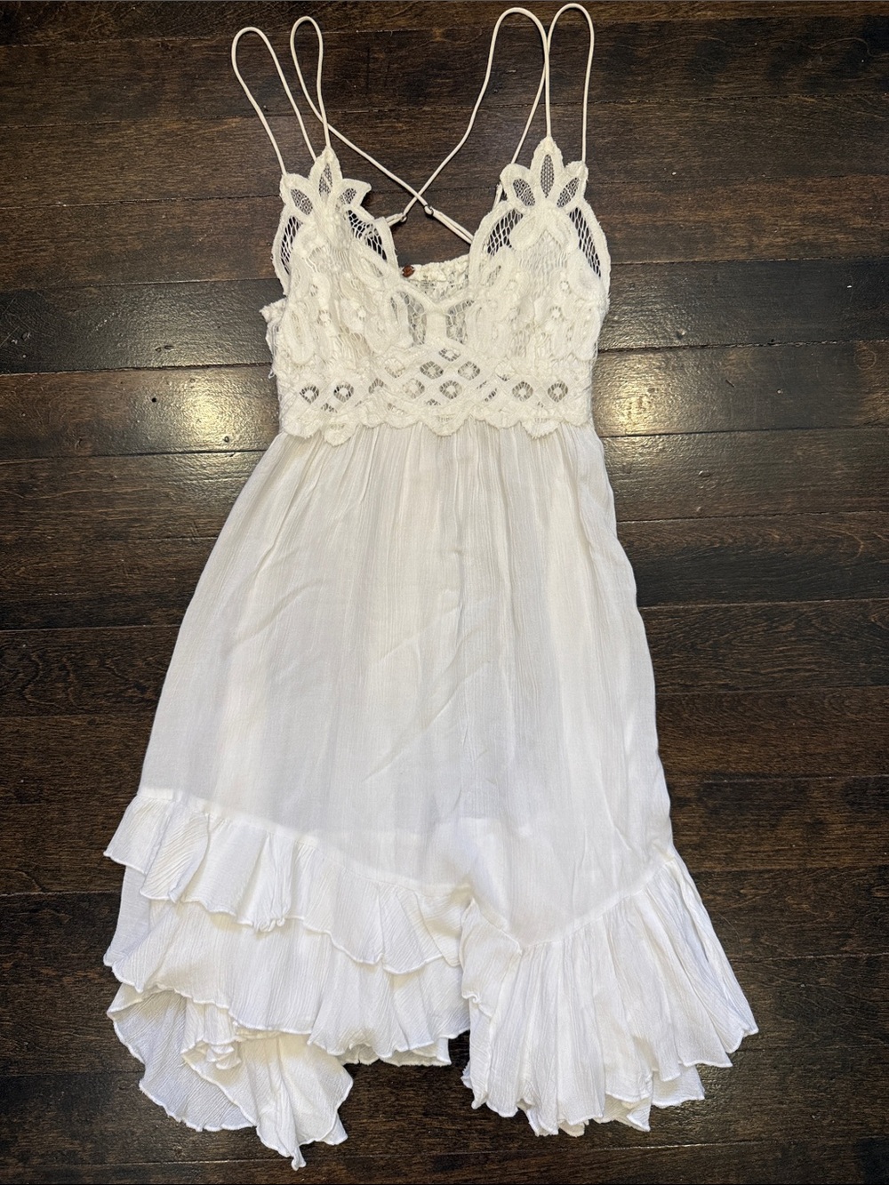 Free People White Crochet Lace Bodice Slip Dress